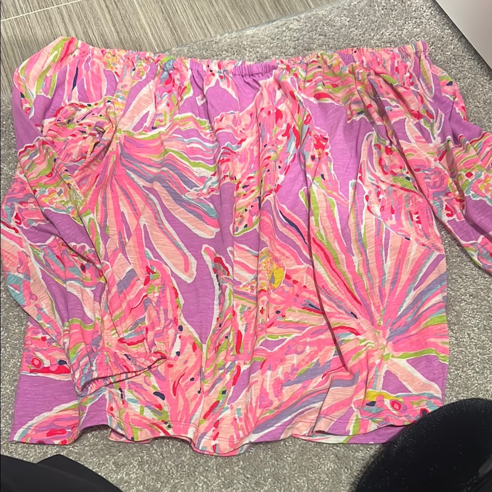 Lilly Pulitzer Pink and Purple Off-Shoulder Blouse